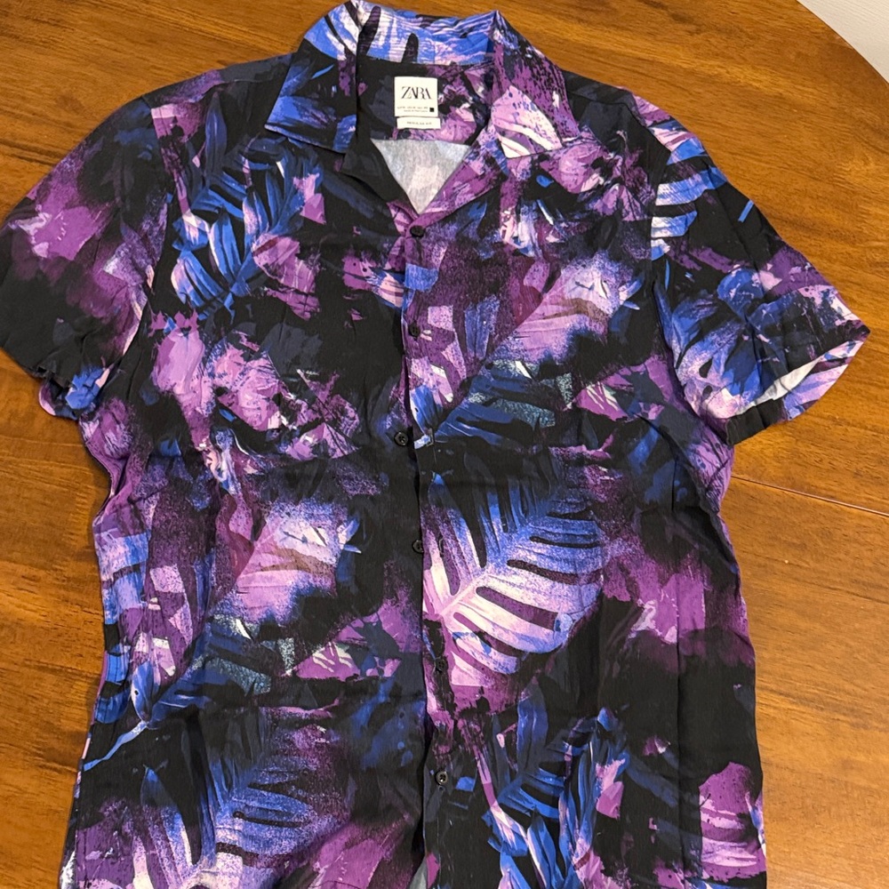Zara Black and Purple Leaf Print Shirt